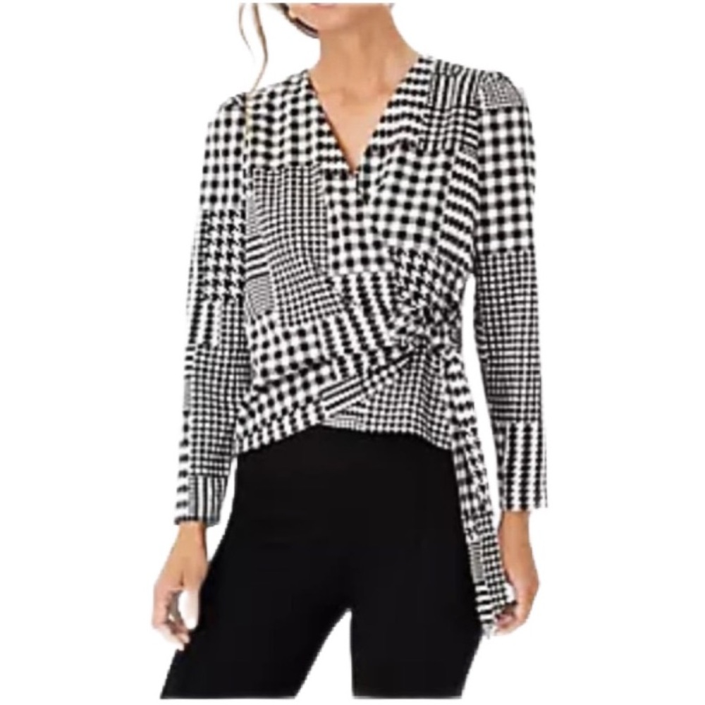 Ann Taylor Plaid Puff Sleeve Wrap Top XSP